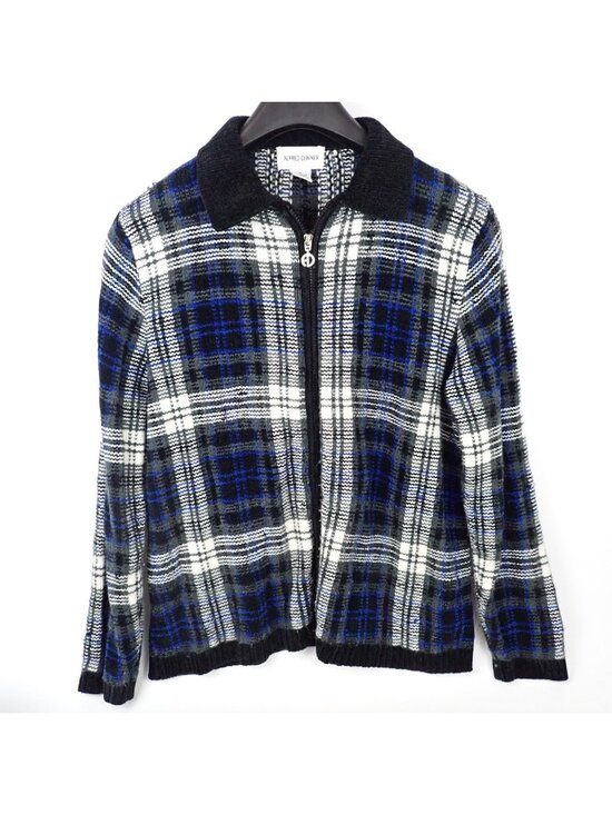 Alfred Dunner Sweaters - Alfred Dunner Womens Plaid Zip Front Sweater Jacket Blue Size Medium